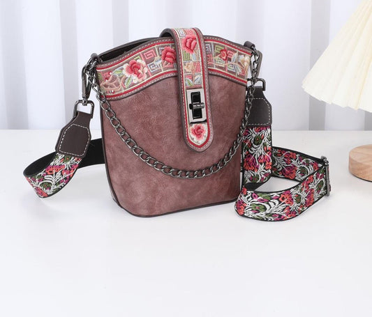 Authentic Hand-held Shoulder Bag with Elegant Embroidery