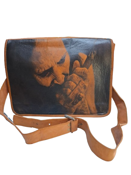 Brown Abstract Art Full-Flap Leather Messenger Bag