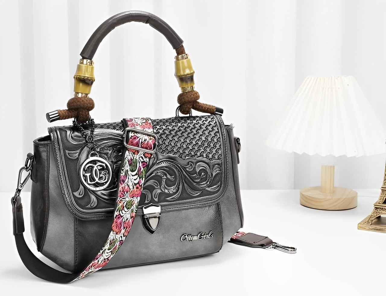 Celestial Energy Embossed Floral Handbag