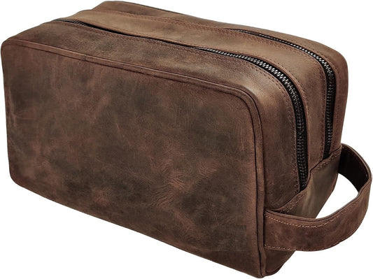 Dark Brown Full Grain Leather Toiletry Bag