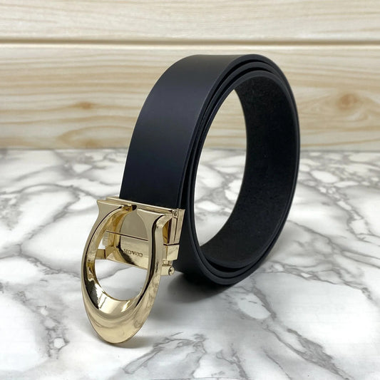 Elegant Curved C Design Casual Genuine Leather Belt