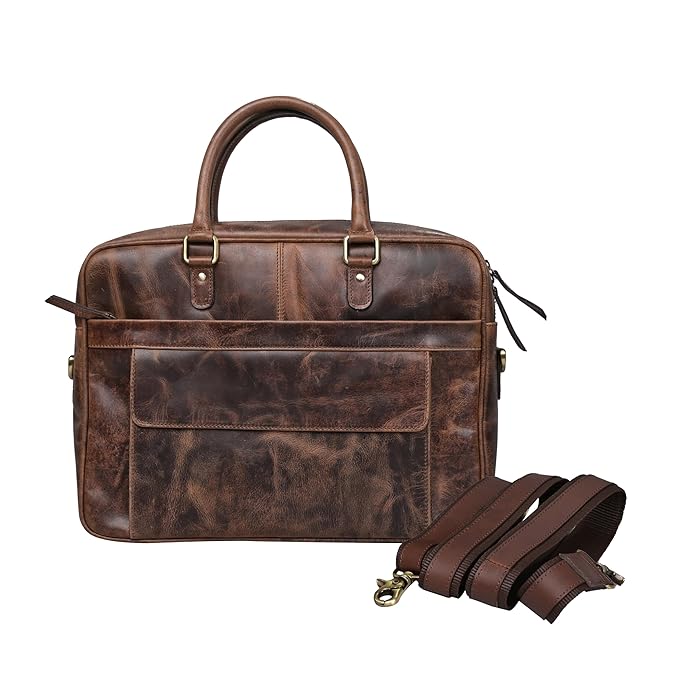 Genuine Leather 14.5-Inch Laptop Messenger Bag for Men