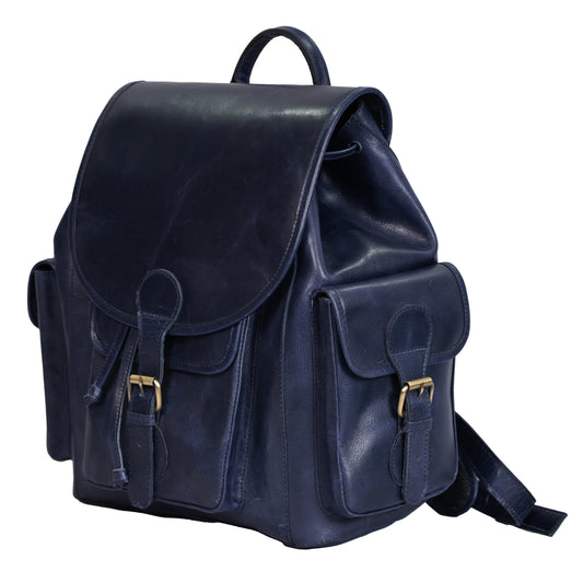 Genuine Leather Navy Blue Multi-Purpose Backpack for Women