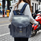 Genuine Leather Navy Blue Multi-Purpose Backpack for Women