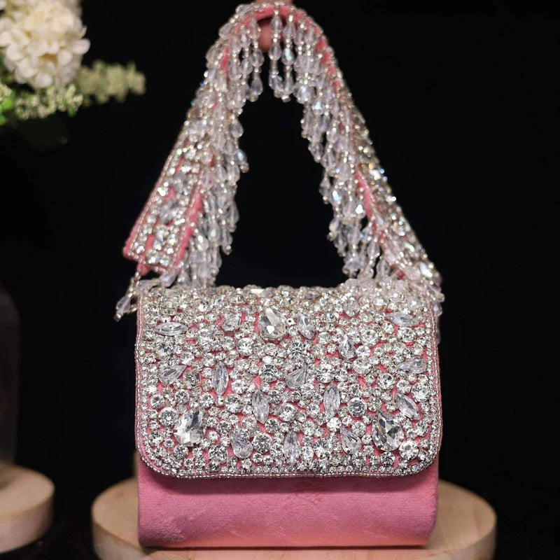 Gleaming Diamond Stone Embellished Handbag Clutch