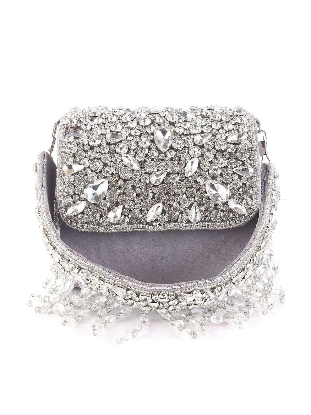 Gleaming Diamond Stone Embellished Handbag Clutch