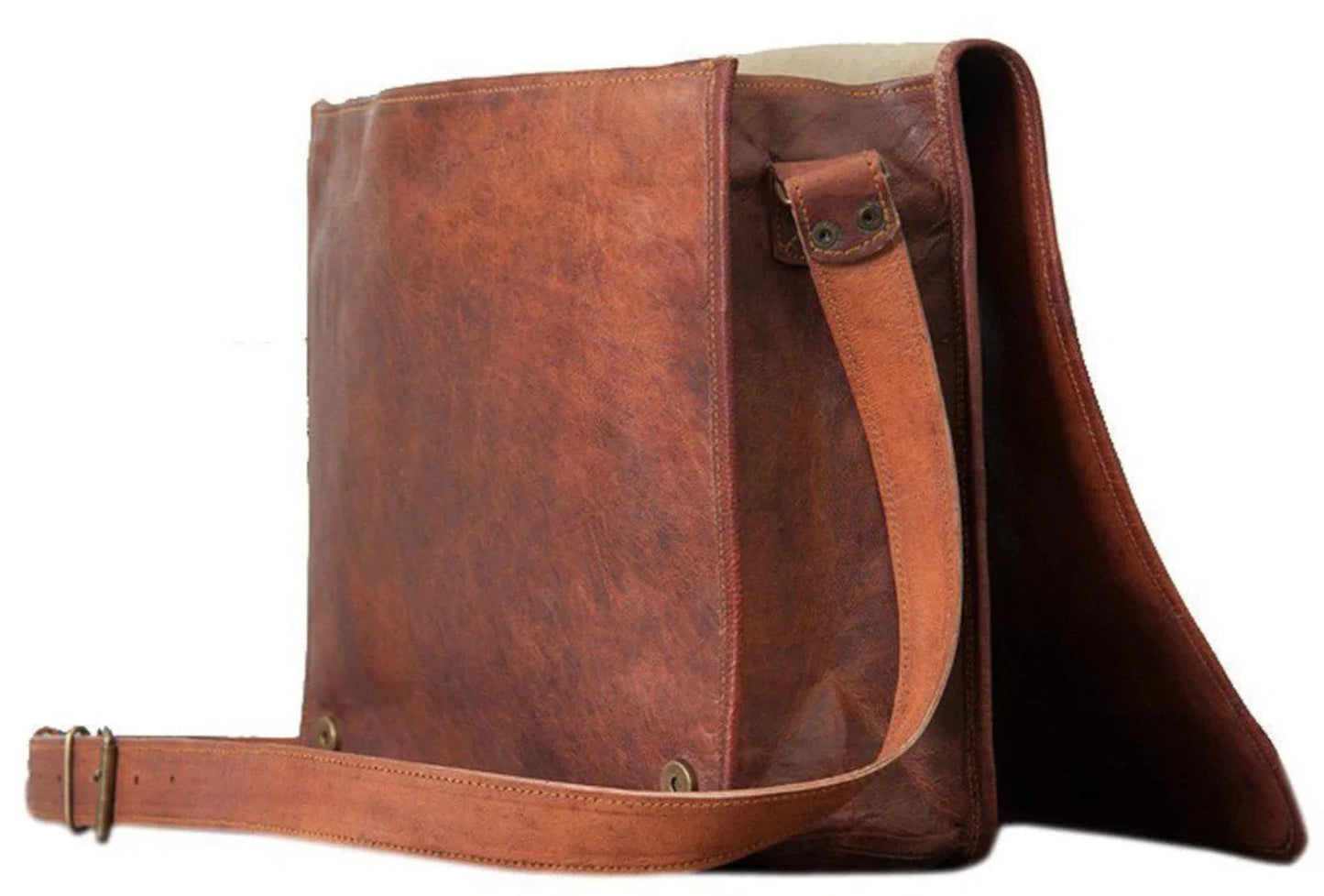 Brown Abstract Art Full-Flap Leather Messenger Bag