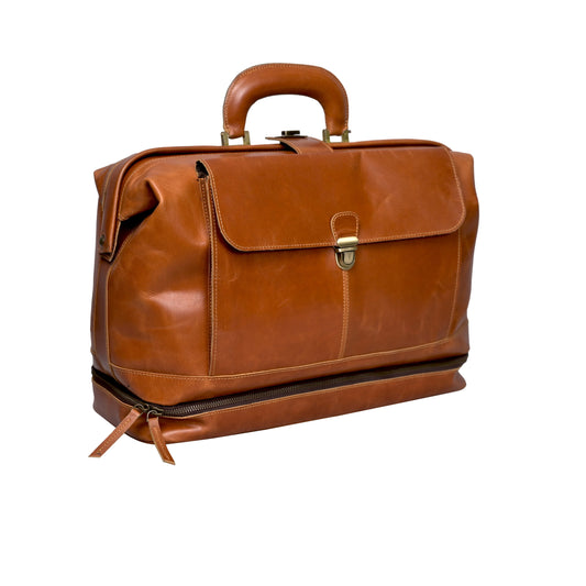 Men's Expandable Leather Doctor Bag Travel Bag with Document Storage