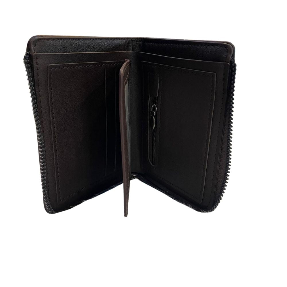 Men's Slim Genuine Leather Wallet with Zippered Coin Pocket and Credit Card Holder