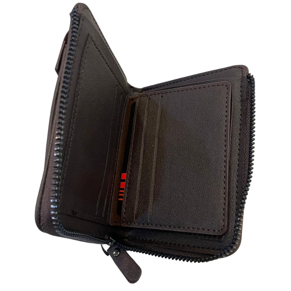 Men's Slim Genuine Leather Wallet with Zippered Coin Pocket and Credit Card Holder