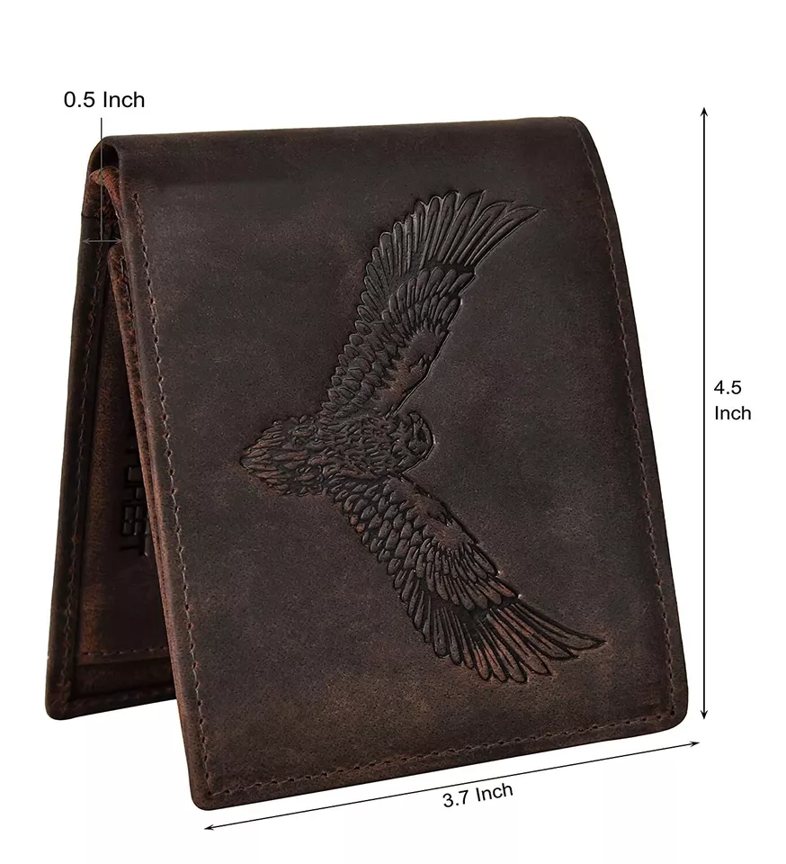 Men's Vintage Brown Leather Bifold Wallet with Eagle Embossing