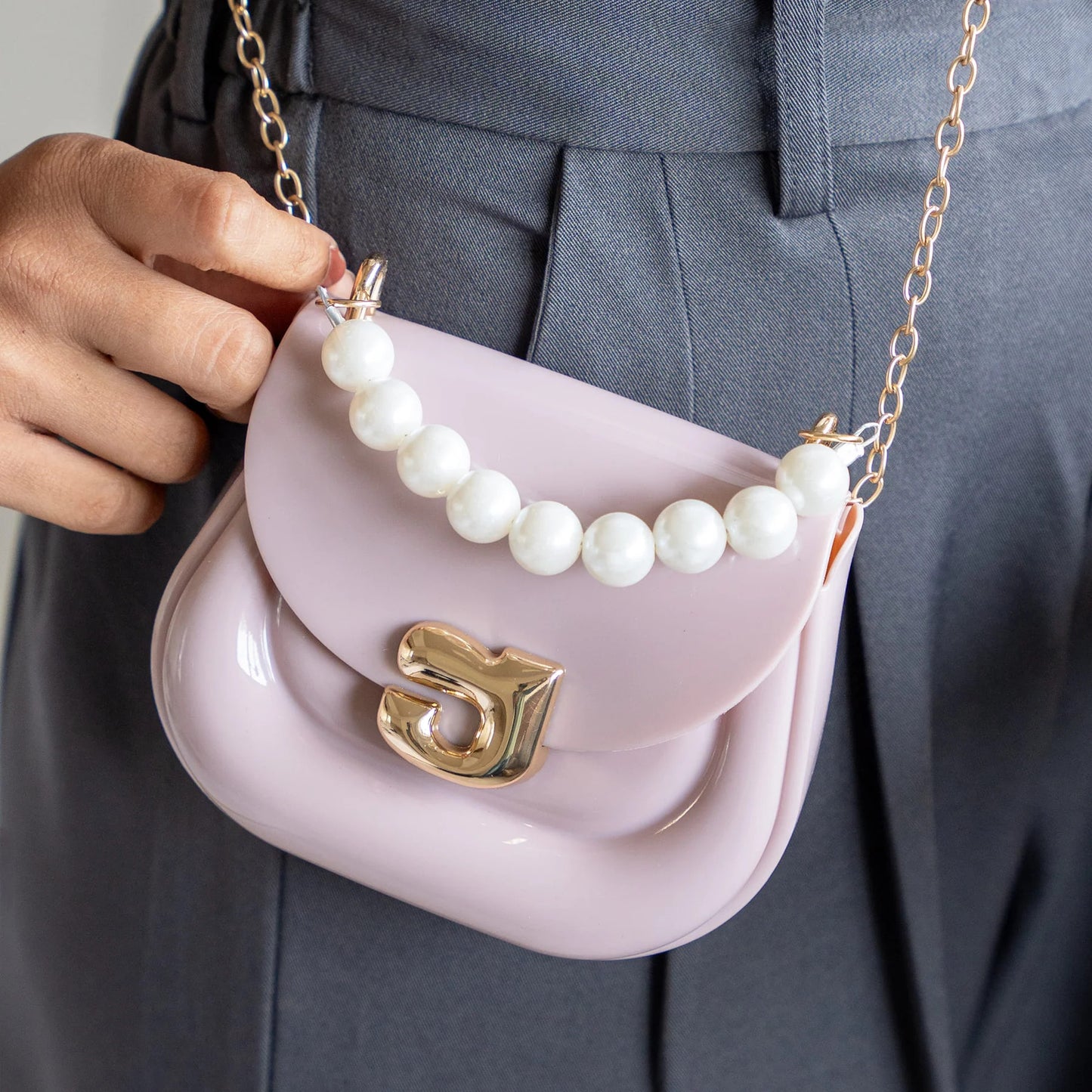 Miniature Mini Sling Bag With Pearl Handle