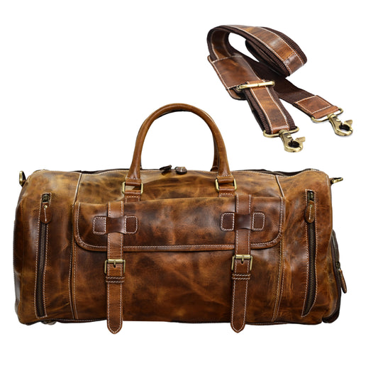 Retro Charm Leather Duffle Bag