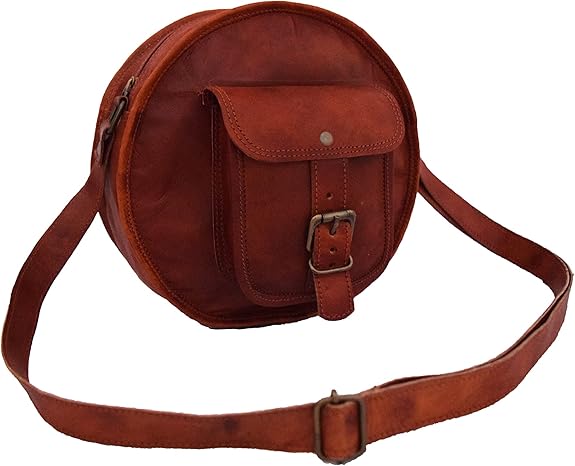 Round Vintage Leather Crossbody Sling Bag