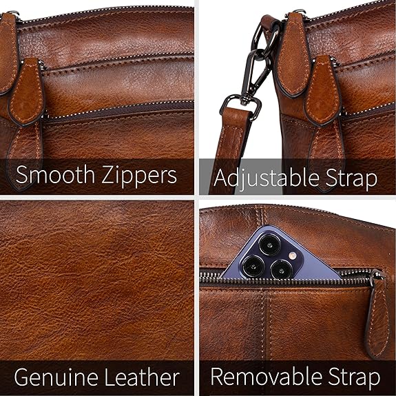 Trendy Vintage Leather Crossbody Bags for Women with Multiple Pockets