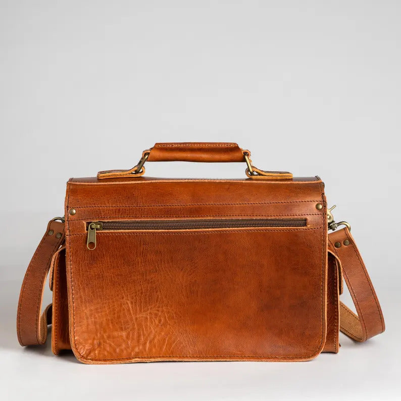 Vintage Brown Leather DSLR Camera Bag, Large Unisex Style