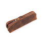 Vintage Genuine Leather Zipper Pen and Pencil Case Pouch Box