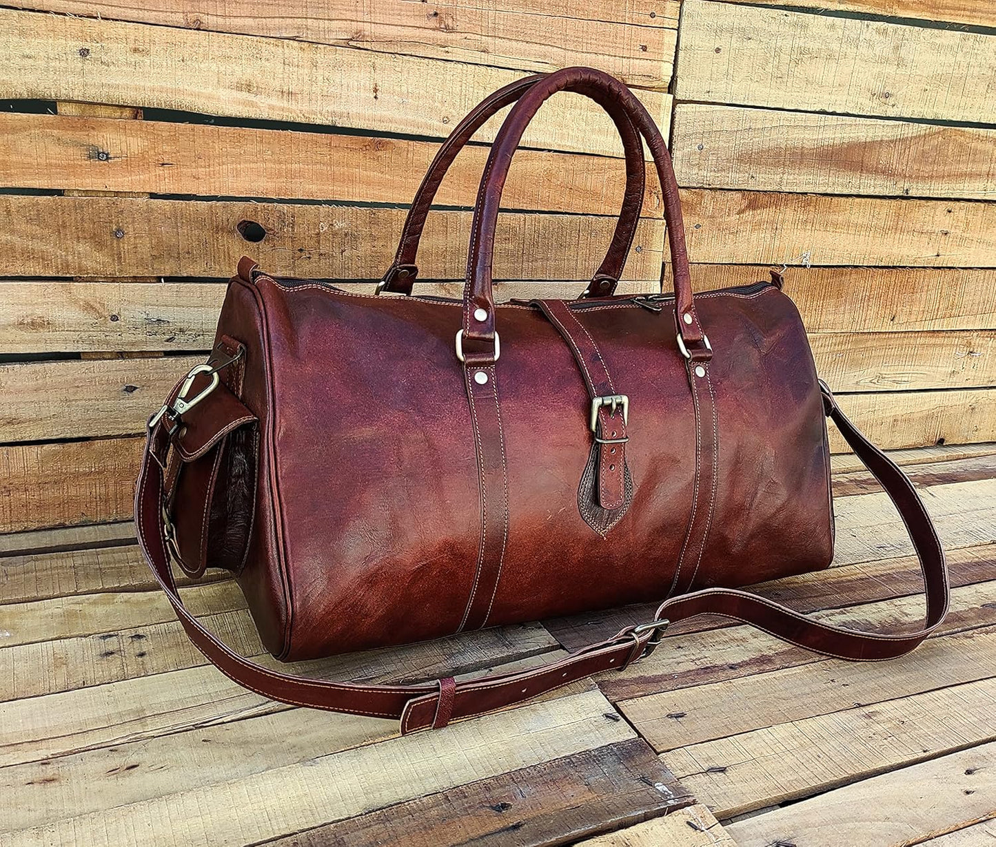 Vintage Leather Travel Duffle Bags for Men