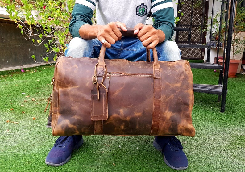 Full Grain Personalized Leather Weekender Luggage Duffle Bag