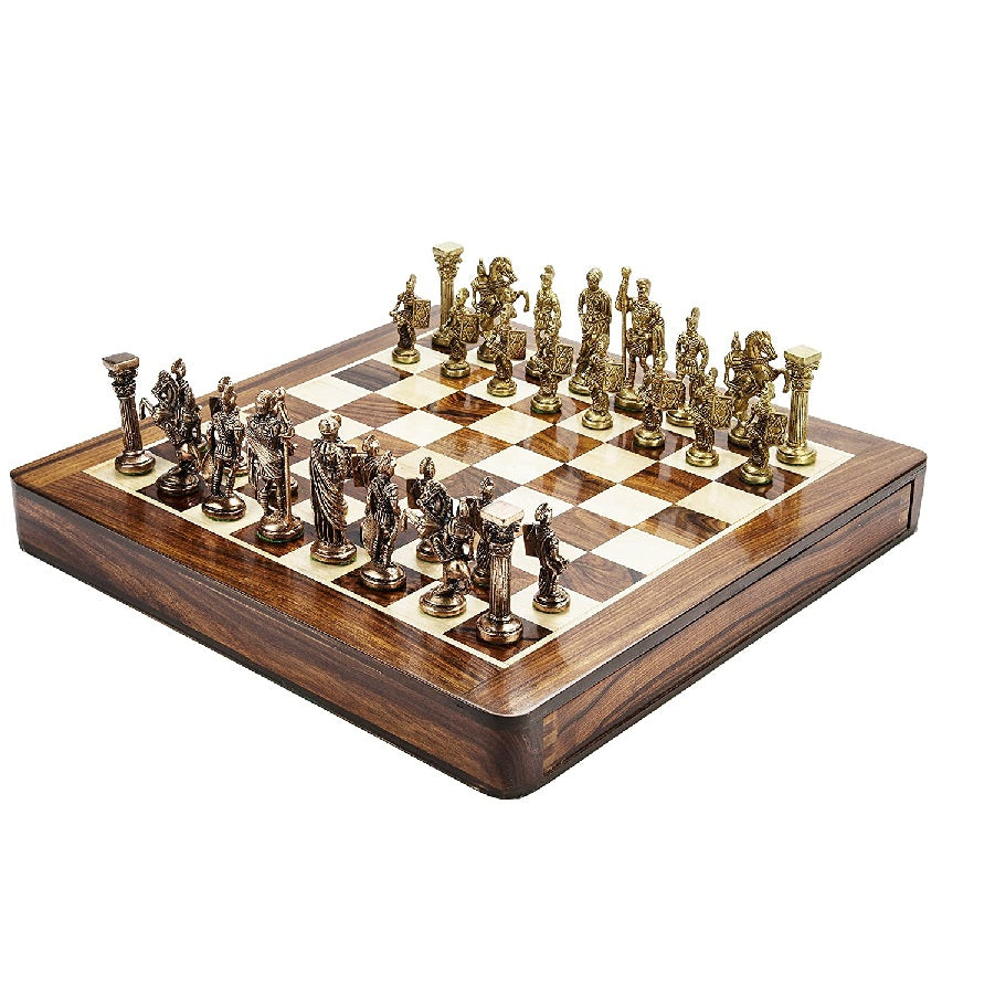 Roman Brass Chess Set With Woodan Board - Montexoo – montexoo